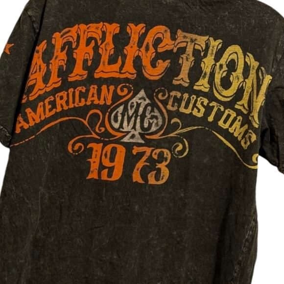 AFFLICTION American Customs 1973 Short Sleeve T-shirt Gray Orange Men's S-M - Picture 5 of 6